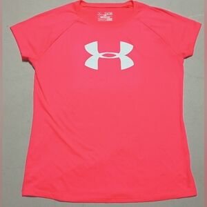 Under Armour Neon Pink Tee with White Logo, Youth XL